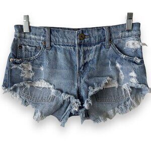 Pistola Distressed Light Wash Cut Off Jean Shorts mini denim